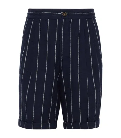 Brunello Cucinelli Linen-wool Pinstripe Bermuda Shorts In Blue