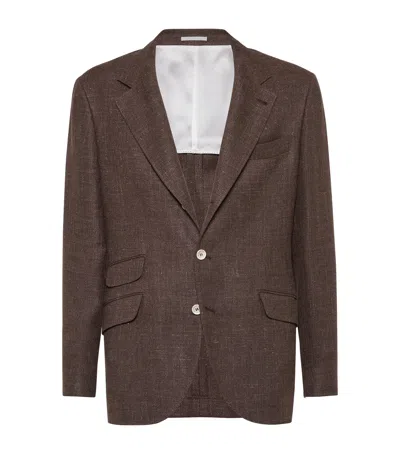Brunello Cucinelli Linen-wool-silk Blazer In Brown