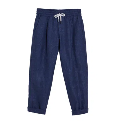 Brunello Cucinelli Kids' Linen-wool-silk Blend Trousers (4-12 Years) In Blue