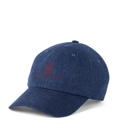 BRUNELLO CUCINELLI LINEN-WOOL-SILK EMBROIDERED BASEBALL CAP