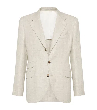 BRUNELLO CUCINELLI LINEN-WOOL-SILK SINGLE-BREASTED BLAZER