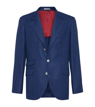Brunello Cucinelli Linen-wool-silk Single-breasted Blazer In Blue