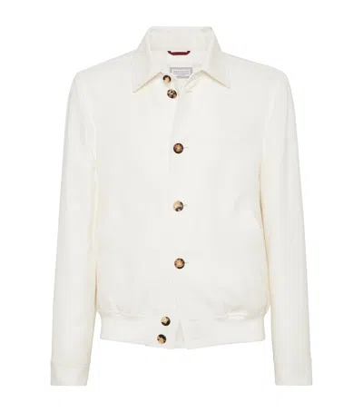 Brunello Cucinelli Linen-wool-silk Twill Jacket In White