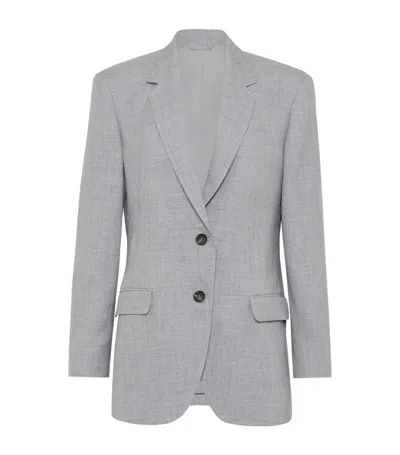 Brunello Cucinelli Linen-wool Single-breasted Blazer In Grey