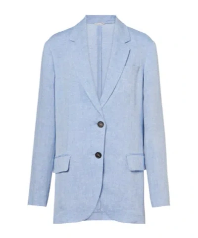 Brunello Cucinelli Linen-blend Blazer In Blue