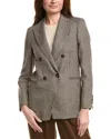 Brunello Cucinelli Double-breasted Houndstooth Linen-blend Blazer In Multi