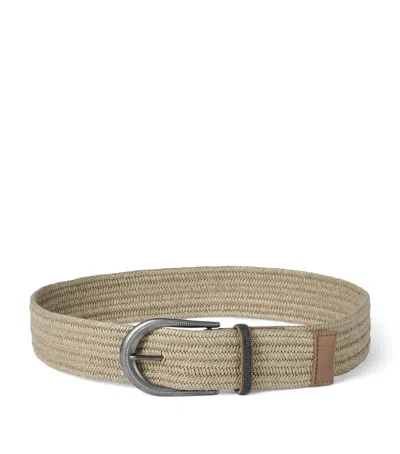 Brunello Cucinelli Linen-blend Braided Monili-detail Belt In White