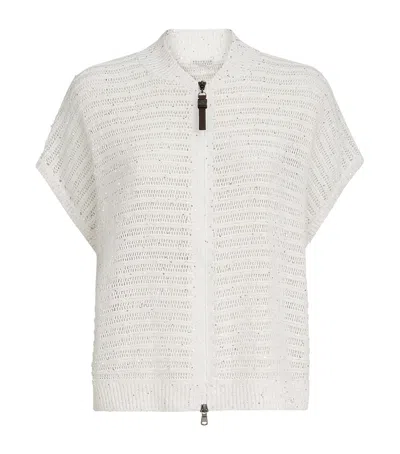 Brunello Cucinelli Linen-blend Cardigan Vest In Multi