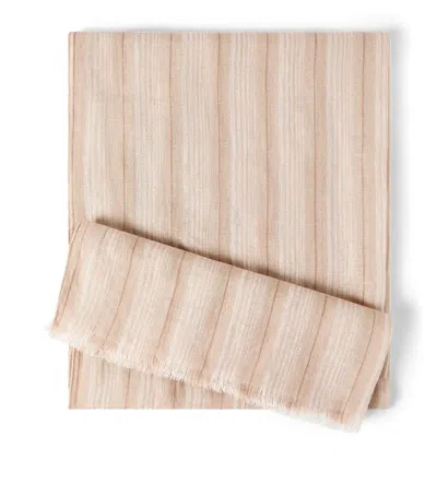 Brunello Cucinelli Linen-blend Chalk Stripe Scarf In Brown