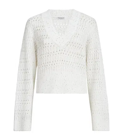 Brunello Cucinelli Linen-blend Dazzling Sweater In White