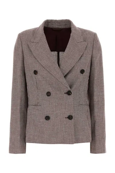 Brunello Cucinelli Linen-blend Houndstooth Blazer In Brown