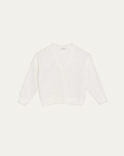 Brunello Cucinelli Linen-blend Sequin V-neck Sweater In White