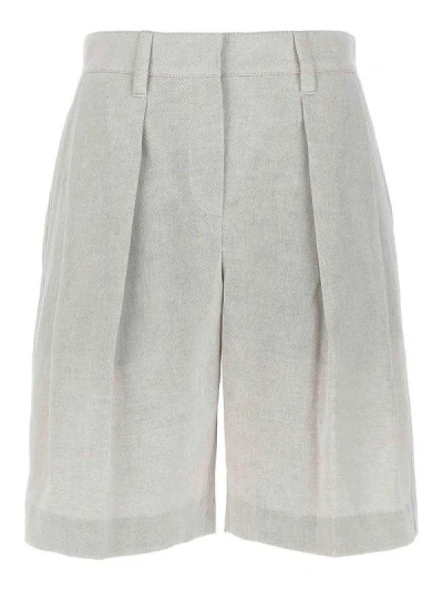 Brunello Cucinelli Linen-blend Tailored Shorts In Gray