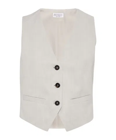 Brunello Cucinelli Linen-blend Waistcoat In Light Gray