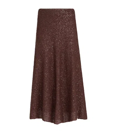 Brunello Cucinelli Linen-cashmere-silk Midi Skirt In Red