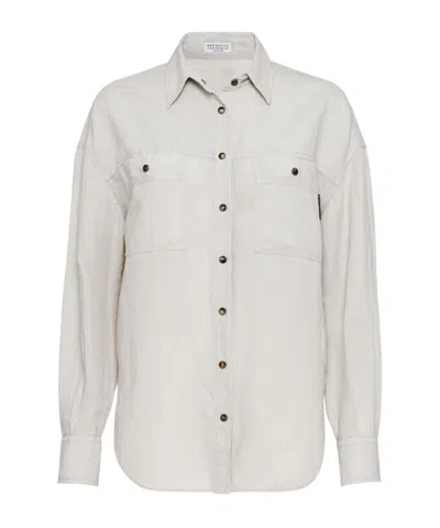 Brunello Cucinelli Linen-cotton Blend Shirt In Cold Beige