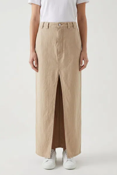 Brunello Cucinelli Linen-cotton Maxi With Front Slit Skirt In Brown