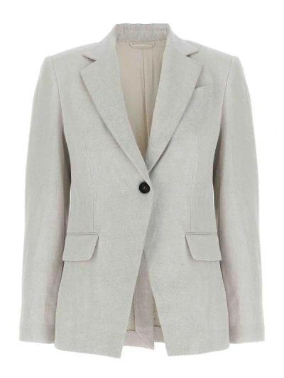 Brunello Cucinelli Linen-cotton Tailored Blazer In Gray
