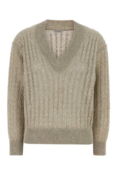 Brunello Cucinelli Linen-nylon V-neck Sweater In Brown