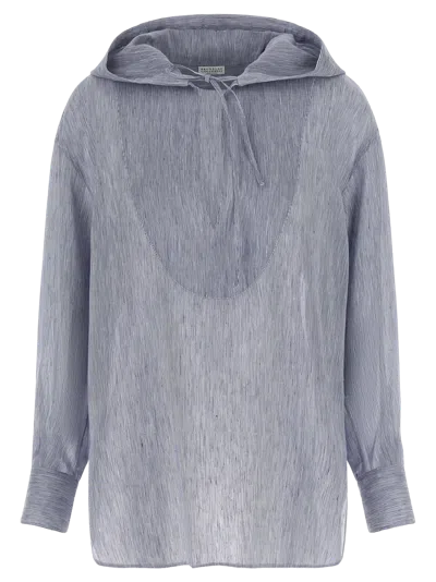 Brunello Cucinelli Linen-silk Blend Hoodie In Blue