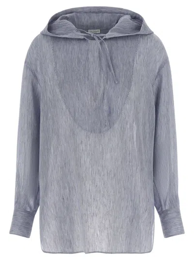 Brunello Cucinelli Linen-silk Blend Hoodie In Blue