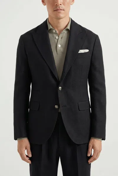 Brunello Cucinelli Linen-wool Blend Blazer In Black