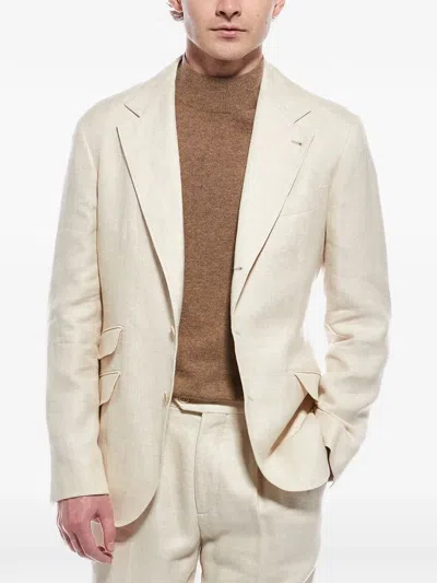 Brunello Cucinelli Linen-wool Blend Blazer In Neutral