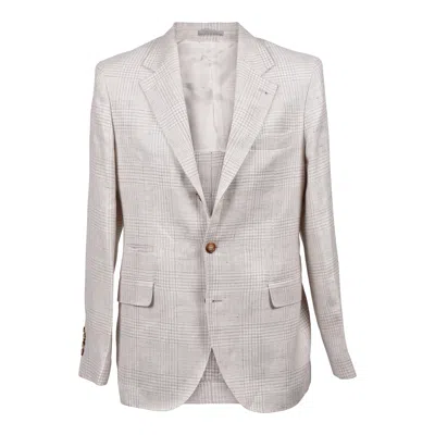 Brunello Cucinelli Linen-wool Checked Suit In Black