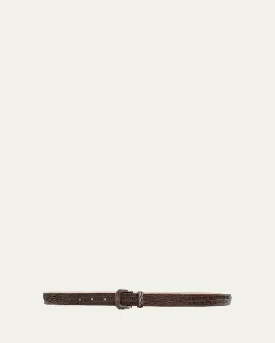 Brunello Cucinelli Lizard-effect Calfskin Belt In Brown