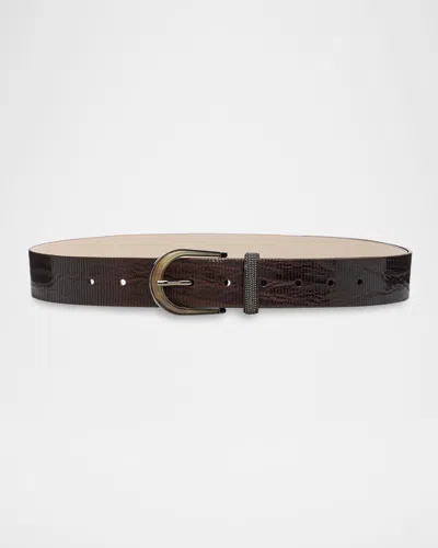 Brunello Cucinelli Lizard-effect Leather Belt In Brown