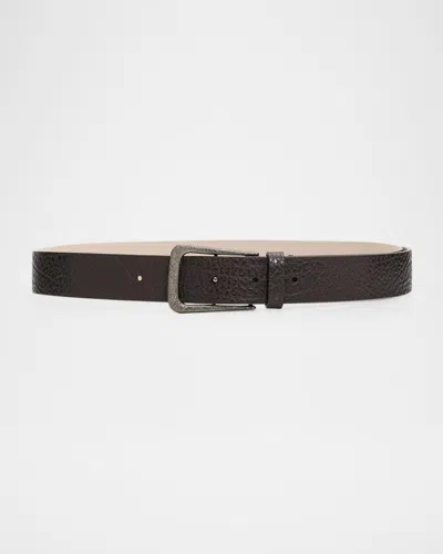 Brunello Cucinelli Lizard-effect Leather Belt In Charcoal