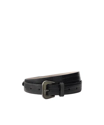 Brunello Cucinelli Lizard-effect Patent-leather Belt In Black