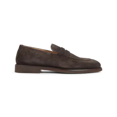 Brunello Cucinelli Leather-trimmed Suede Penny Loafers In Brown