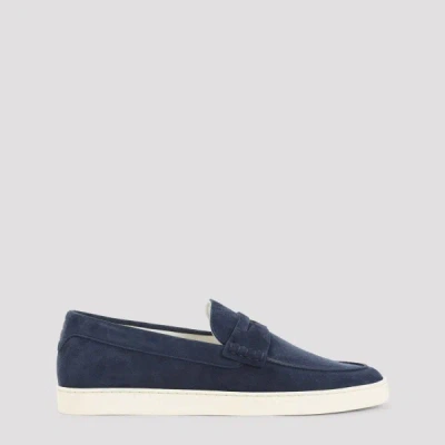 Brunello Cucinelli Mens Navy Hybrid Penny-detail Suede Loafers