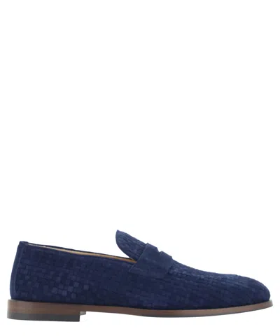 Brunello Cucinelli Woven Suede Loafers In Blue