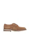 Brunello Cucinelli Suede Derby Shoes With Lace Closure In Castagna