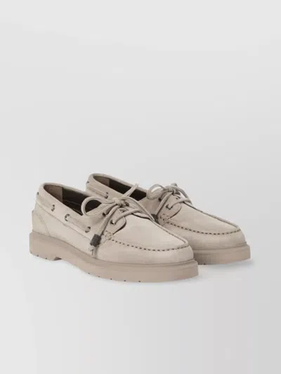 Brunello Cucinelli Loafers In Leather With Eyelet And Lace Detail In Brown