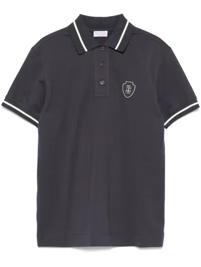Brunello Cucinelli Polo Shirt With Lapel Short Sleeve In Blue