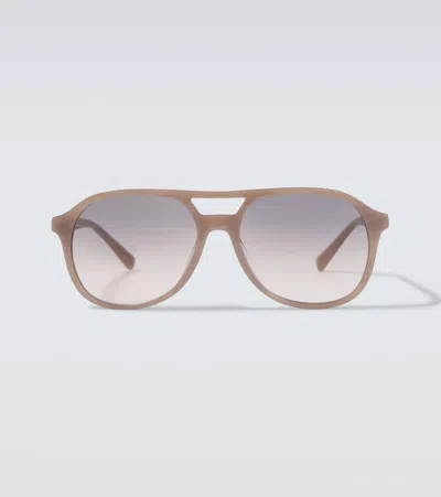 Brunello Cucinelli Logo Aviator Sunglasses In Brown