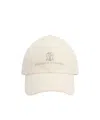 Brunello Cucinelli Cotton Gabardine Logo Baseball Hat In Off White