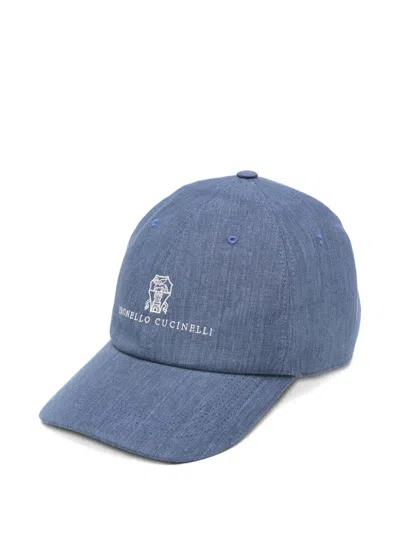 Brunello Cucinelli Men Logo Baseball Cap In Blue