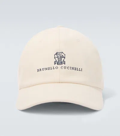 Brunello Cucinelli Logo Canvas Baseball Cap In White