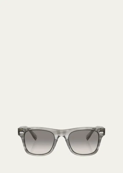 Brunello Cucinelli Logo Core Wire Acetate Square Sunglasses In Striped Grey