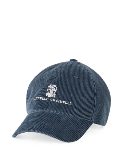 Brunello Cucinelli Logo Cotton Baseball Cap In Blue