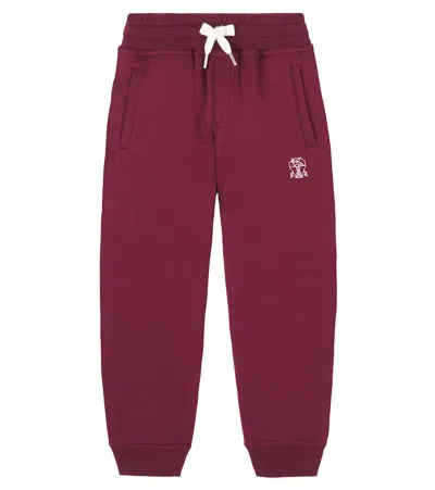 Brunello Cucinelli Kids' Logo Cotton-blend Fleece Sweatpants In Brown