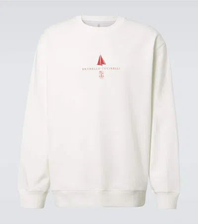 Brunello Cucinelli Logo-print Cotton-blend Jersey Sweatshirt In White