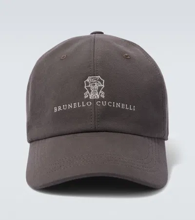 Brunello Cucinelli Logo Cotton Canvas Baseball Cap In Brown