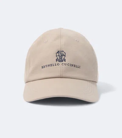 Brunello Cucinelli Baseball Cap In Garment-dyed Twisted Cotton Gabardine With Embroidered Logo In Neutral