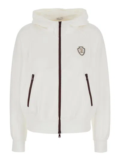Brunello Cucinelli Logo Cotton Hoodie In White