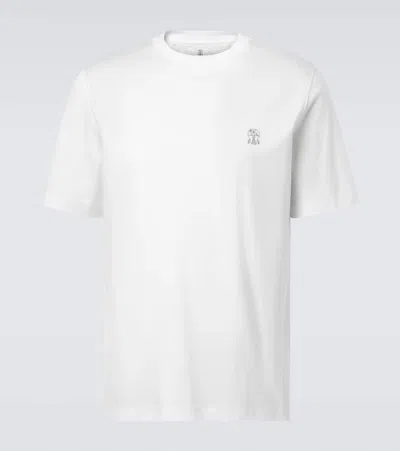 Brunello Cucinelli Men Cotton Jersey Crew-neck T-shirt With Logo And Faux-layering In White